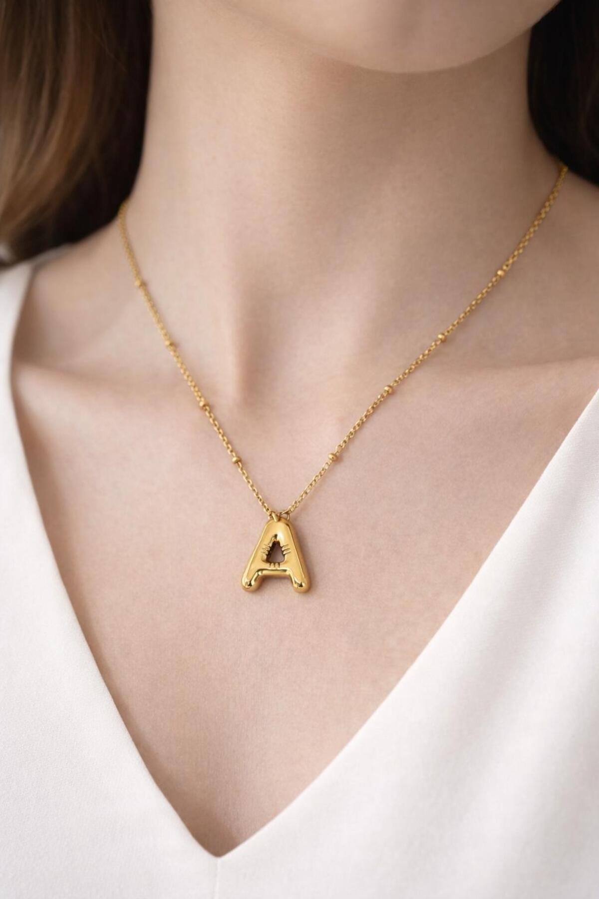 A HARFLİ BALON MODEL ÇELİK KOLYE