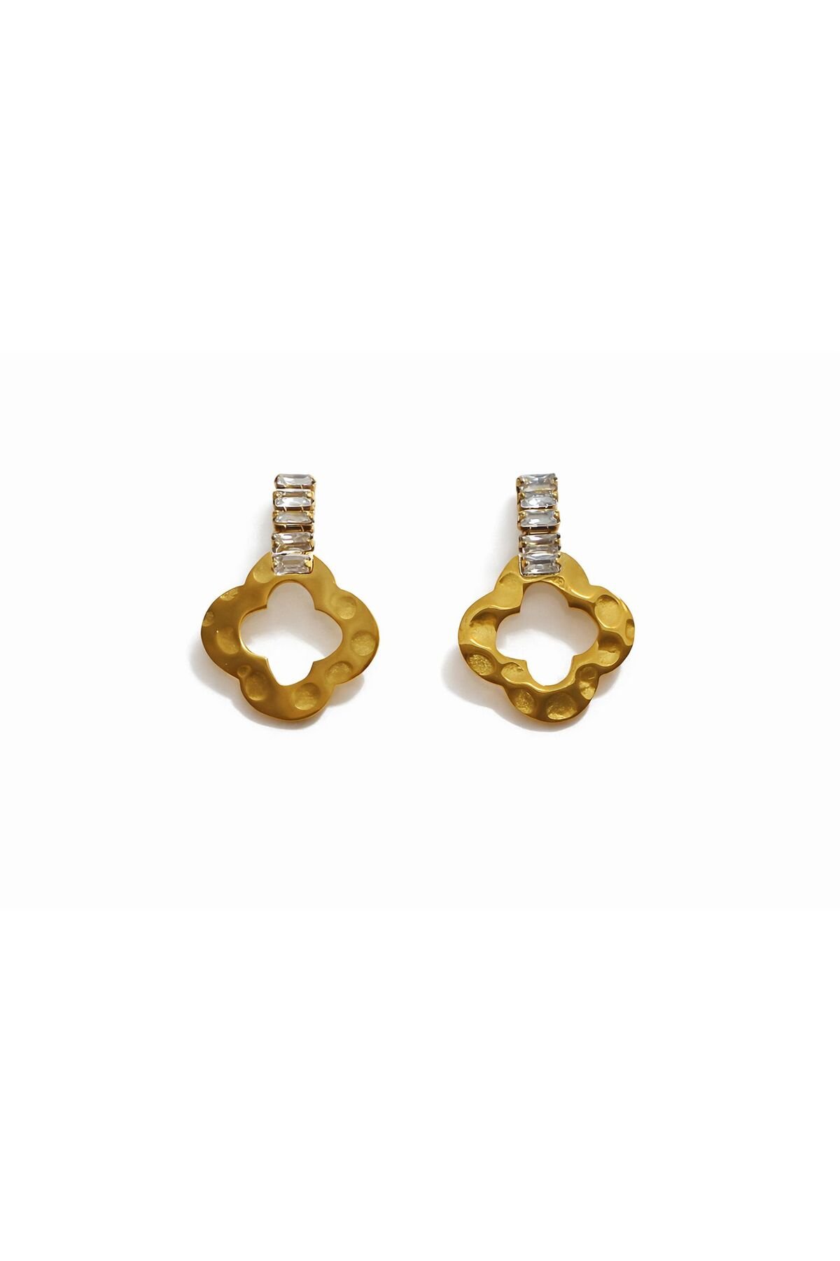 Gold Taş Detaylı Şık Sallantılı Küpe (Kararmaz)