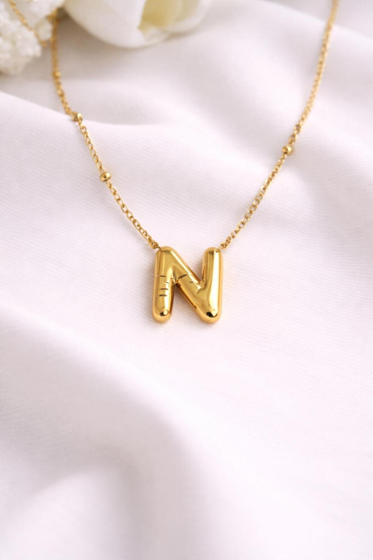 N HARFLİ BALON MODEL ÇELİK KOLYE