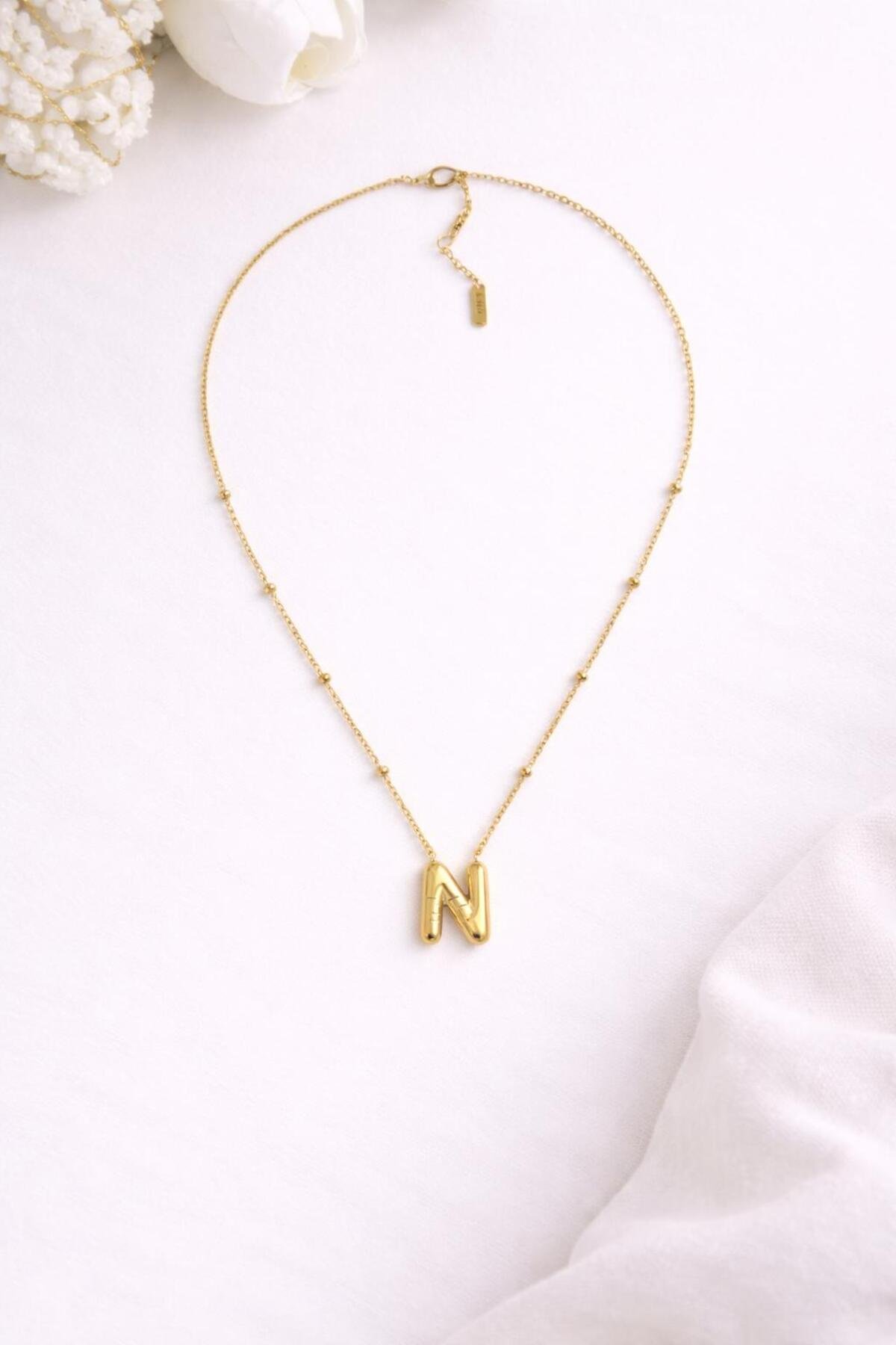 N HARFLİ BALON MODEL ÇELİK KOLYE