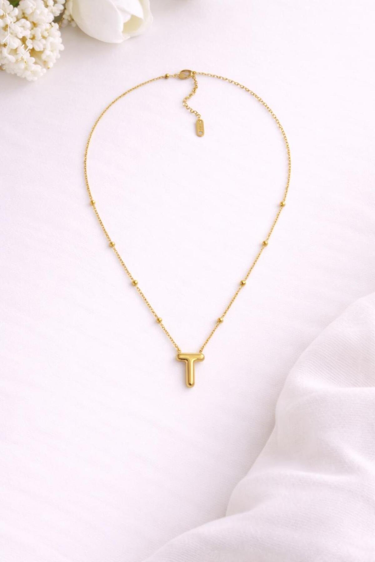 T HARFLİ BALON MODEL ÇELİK KOLYE