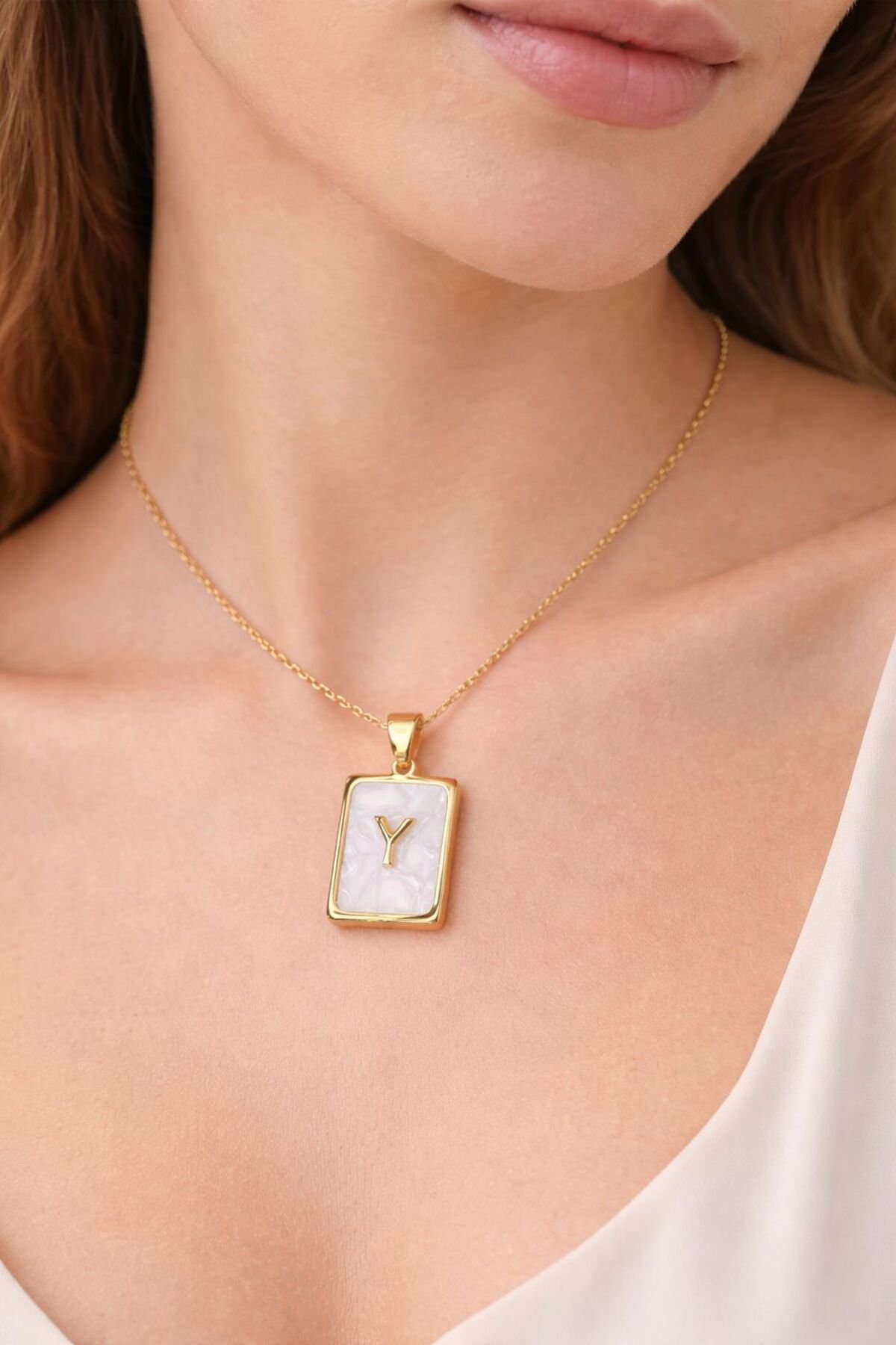 Çelik sedefli Y harfli kolye