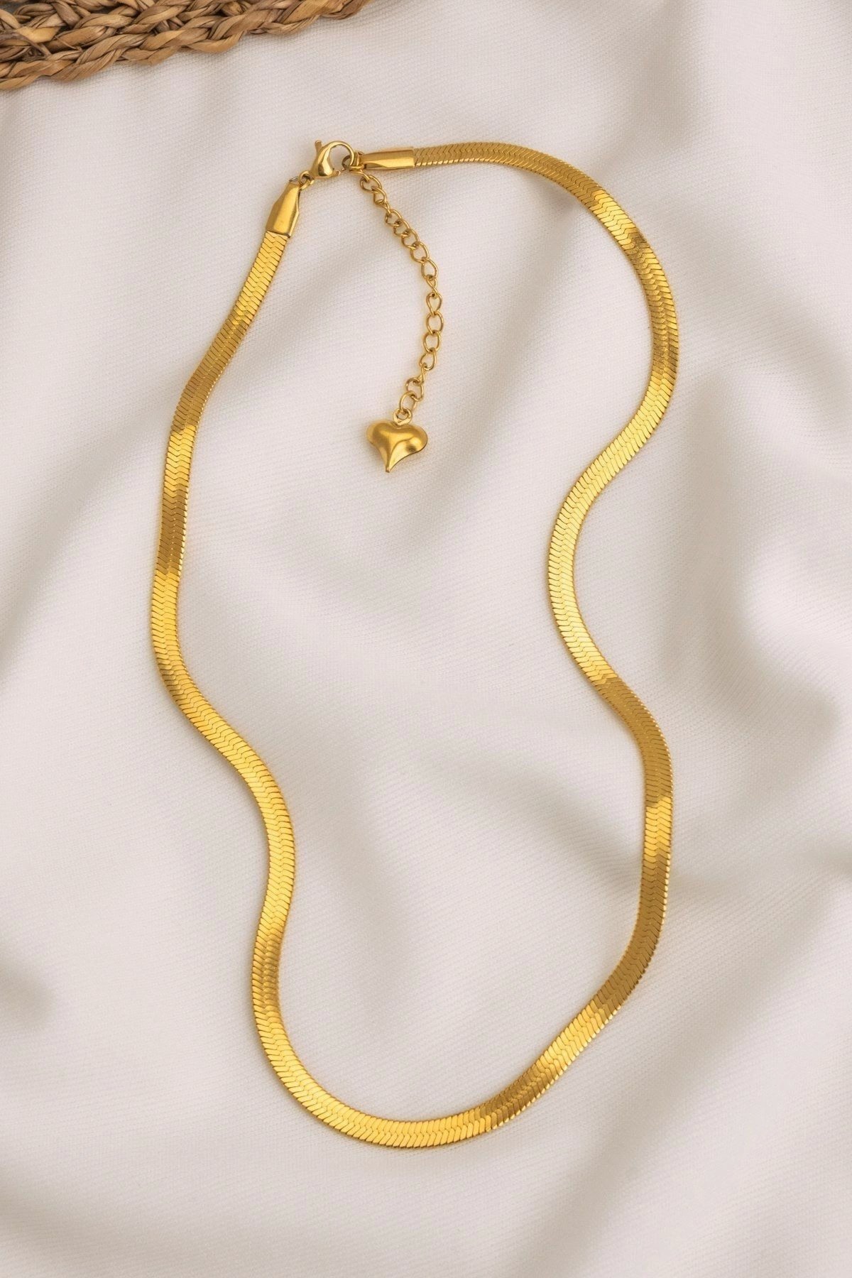 Yassı Gold Çelik Kolye 60 cm