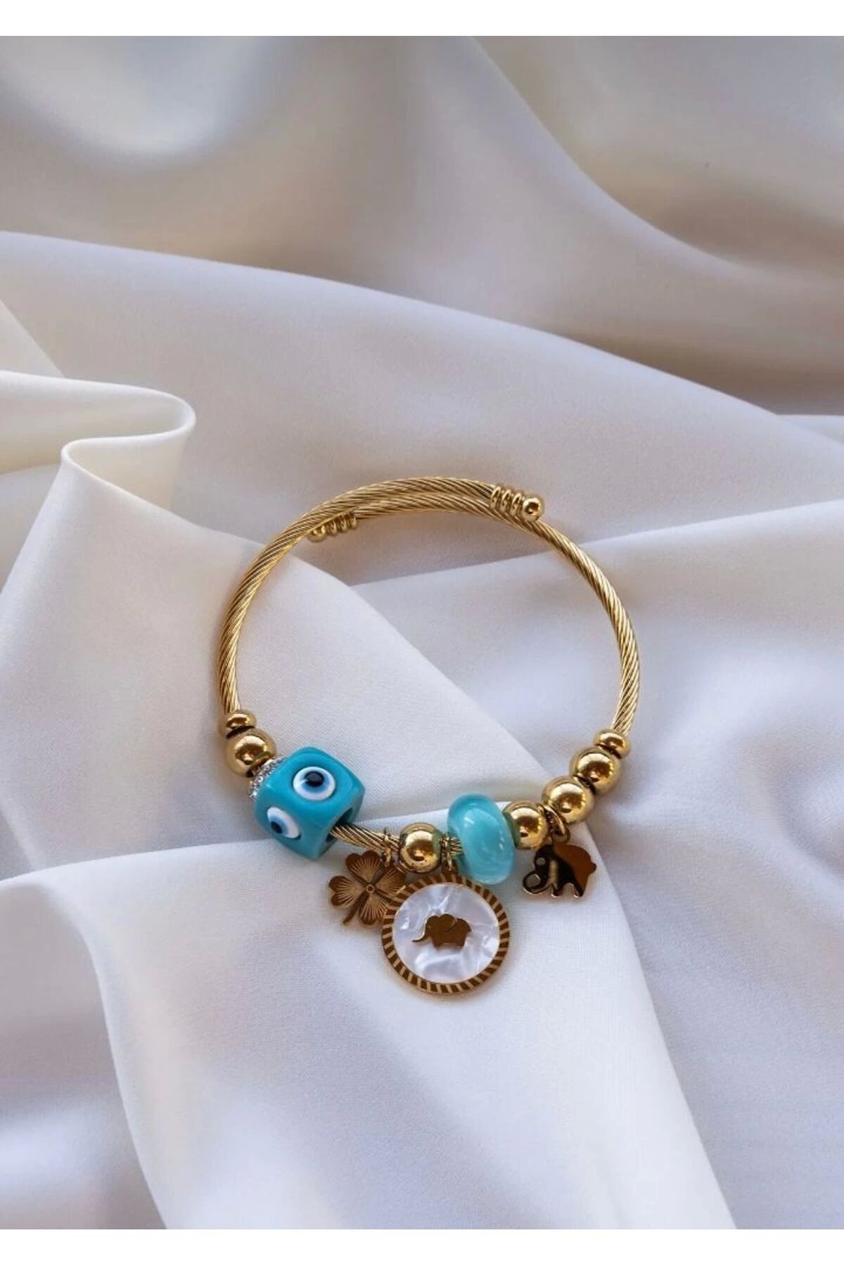 Çelik Charm Bileklik Gold Fil Model Paslanmaz