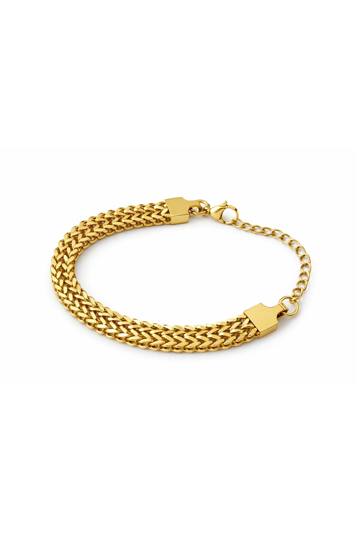 Gold Renk Iki Sıra Mısır Örgü Model Çelik Bileklik