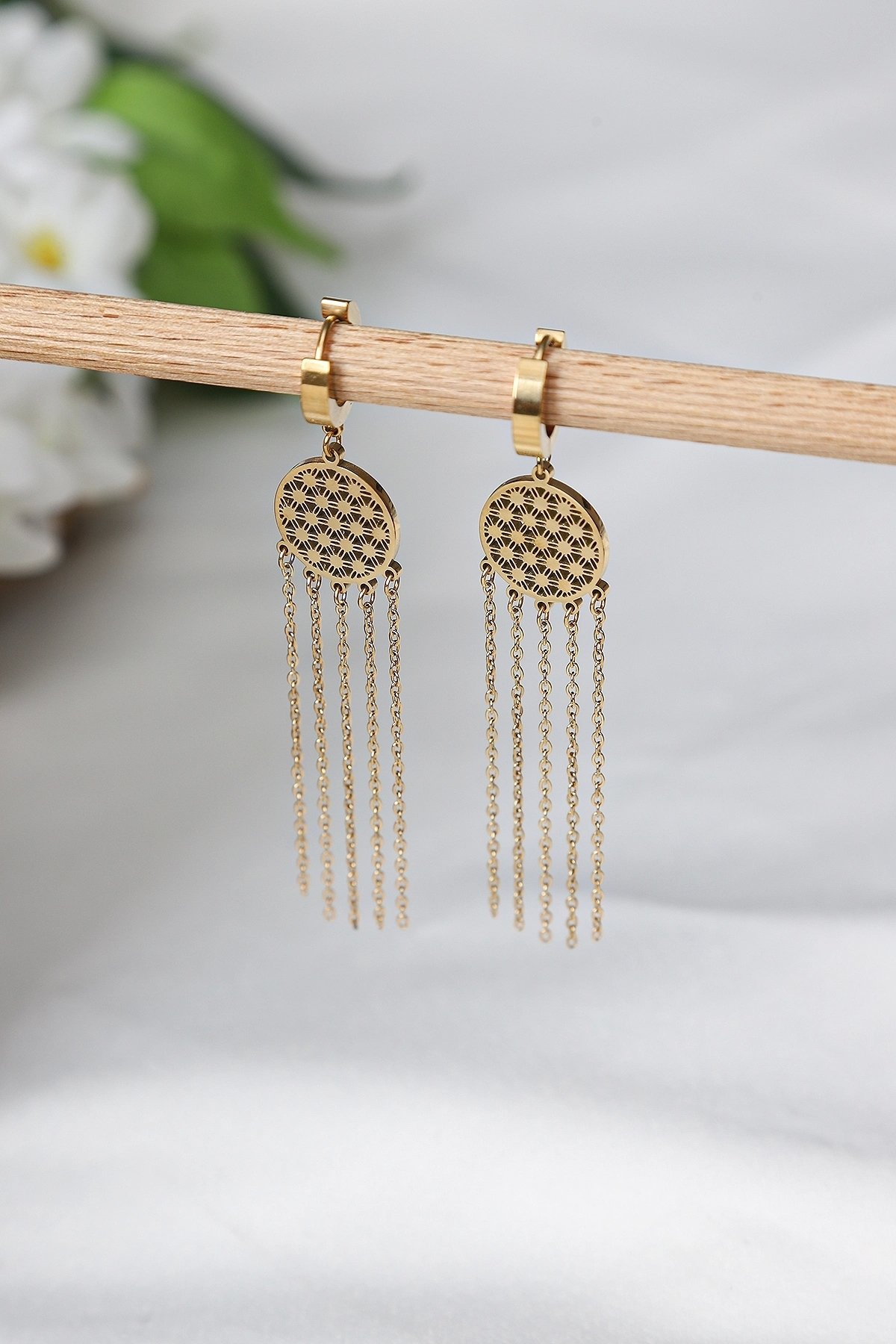 Yaşam Çiçekli Çelik Küpe