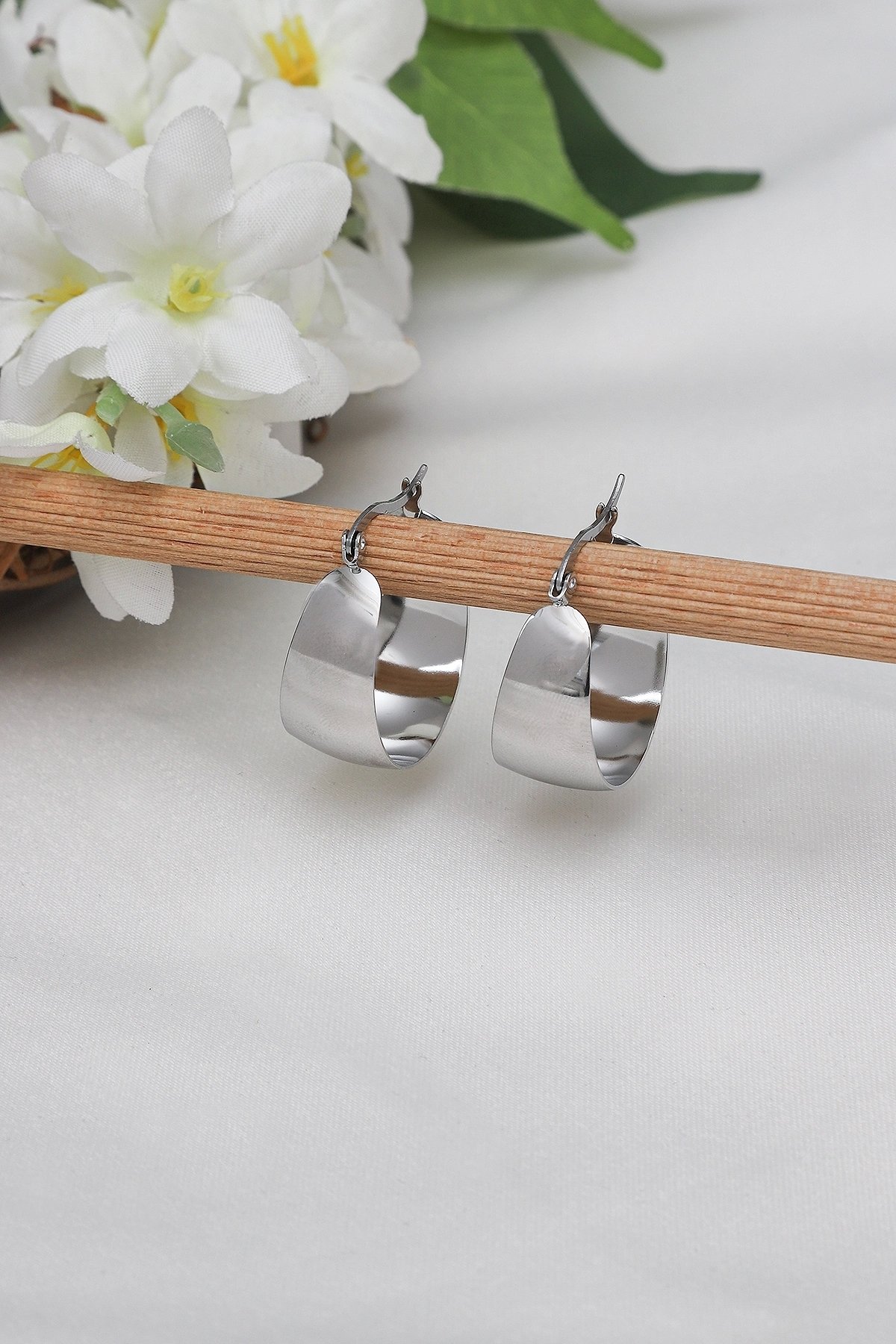 Cut Silver Hoop Earrings