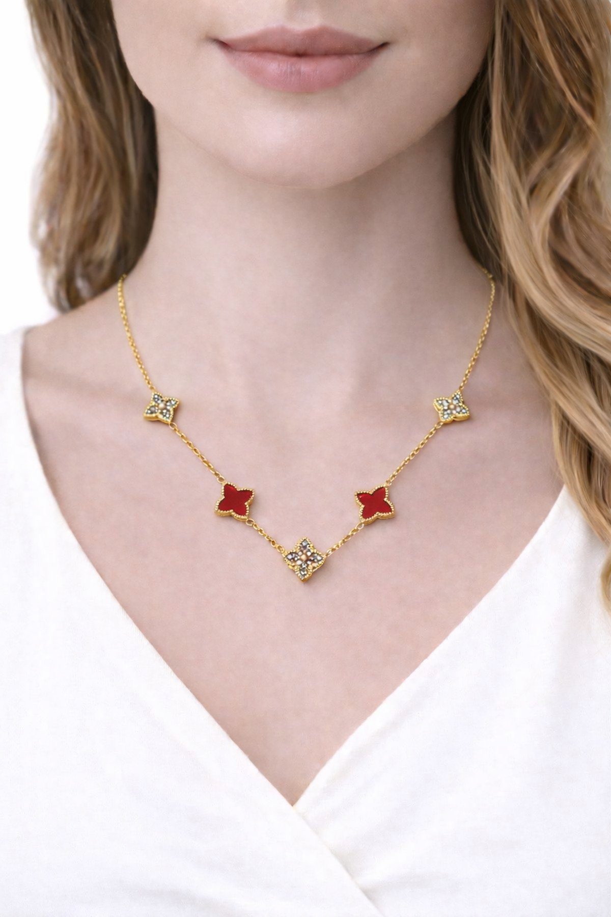 YONCA DETAYLI ÇELİK KOLYE