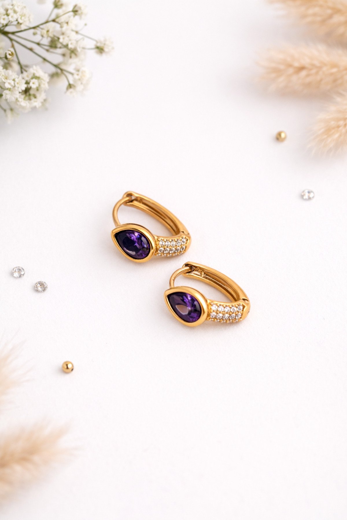 MOR SAFİR ZİRKON TAŞLI XUPİNG KÜPE