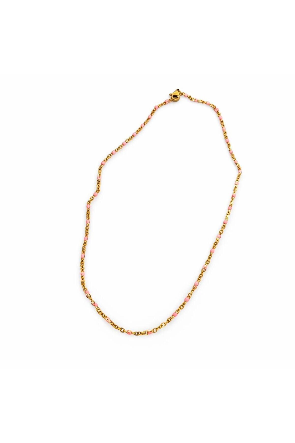 Küp Toz Pembe Renk Topçuk Sıralı Kolye