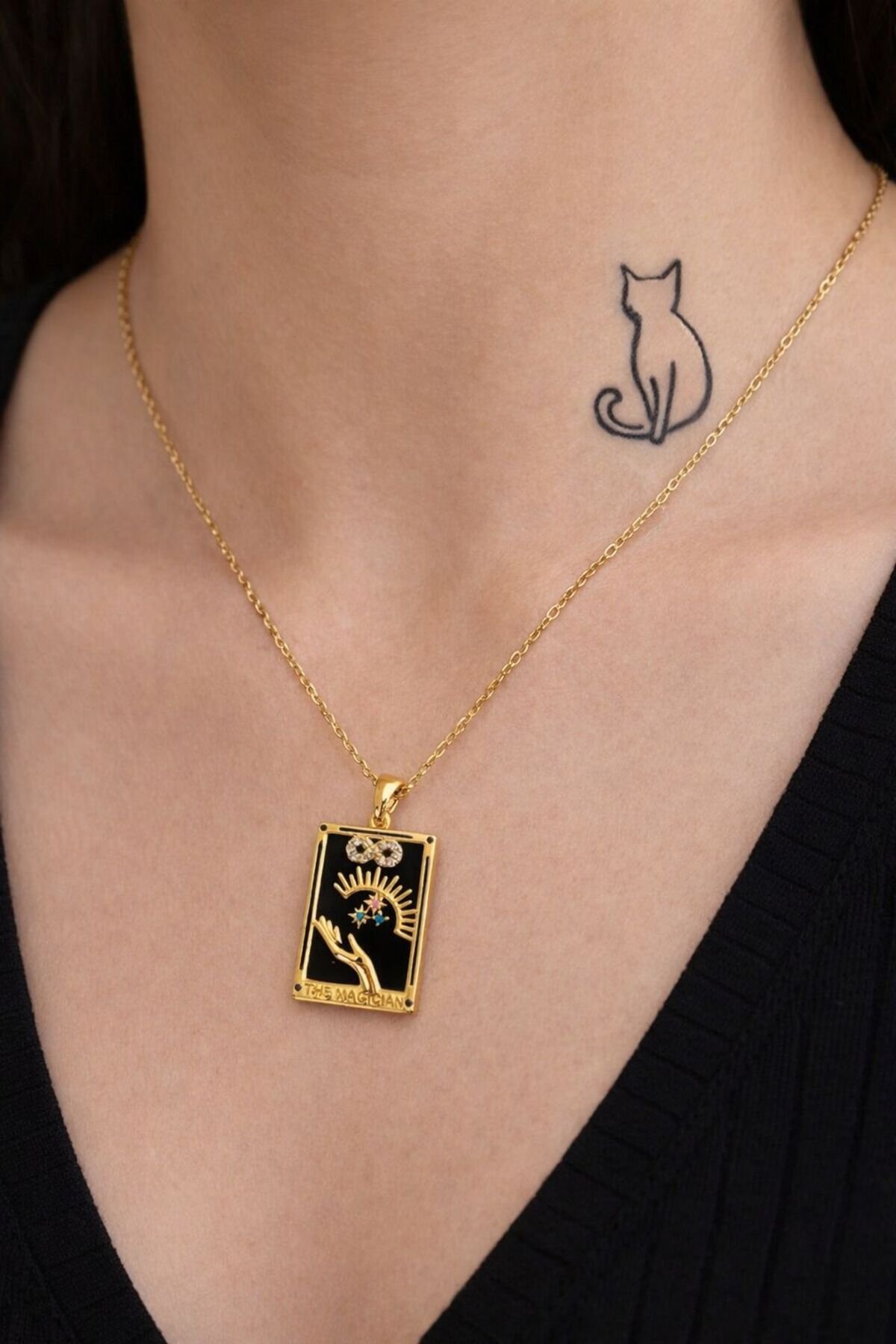 Çelik Tarot Kartlı Kolye