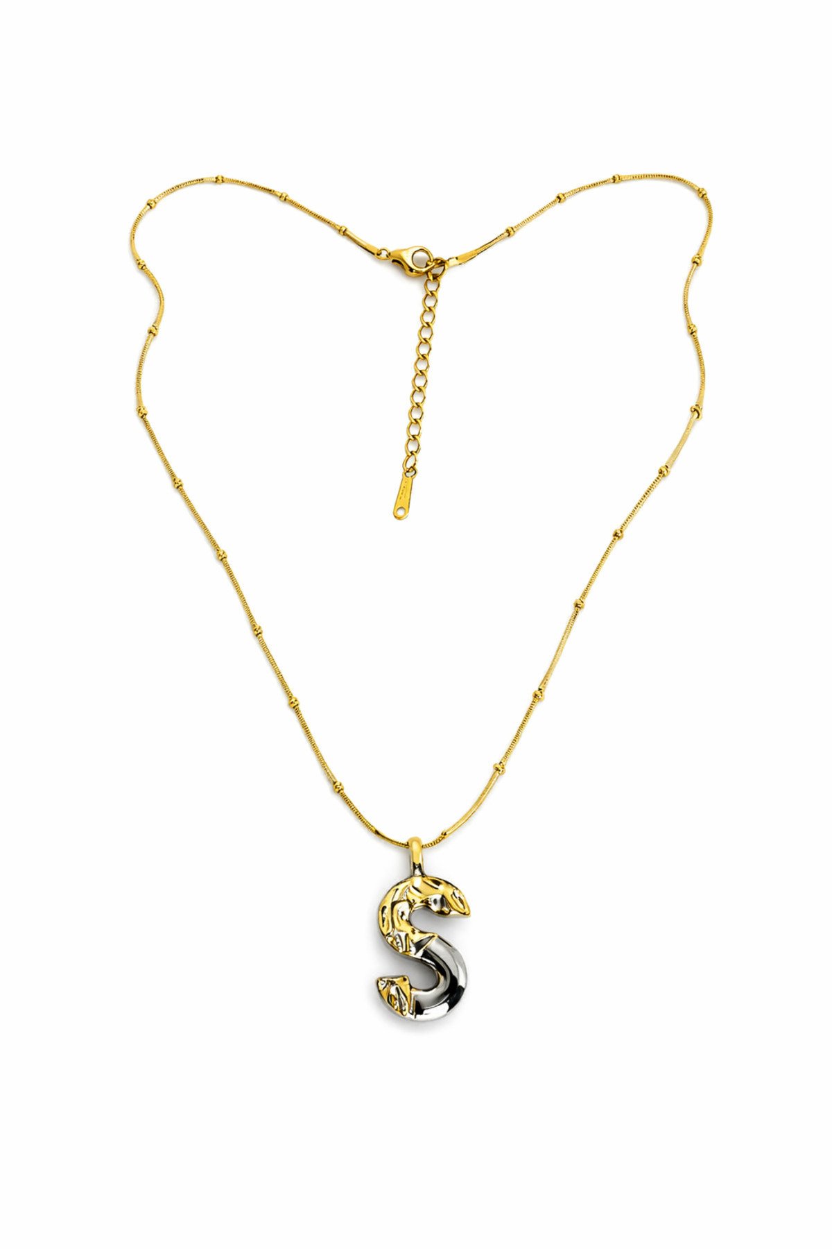 ÇİFT RENKLİ S HARFLİ ÇELİK KOLYE