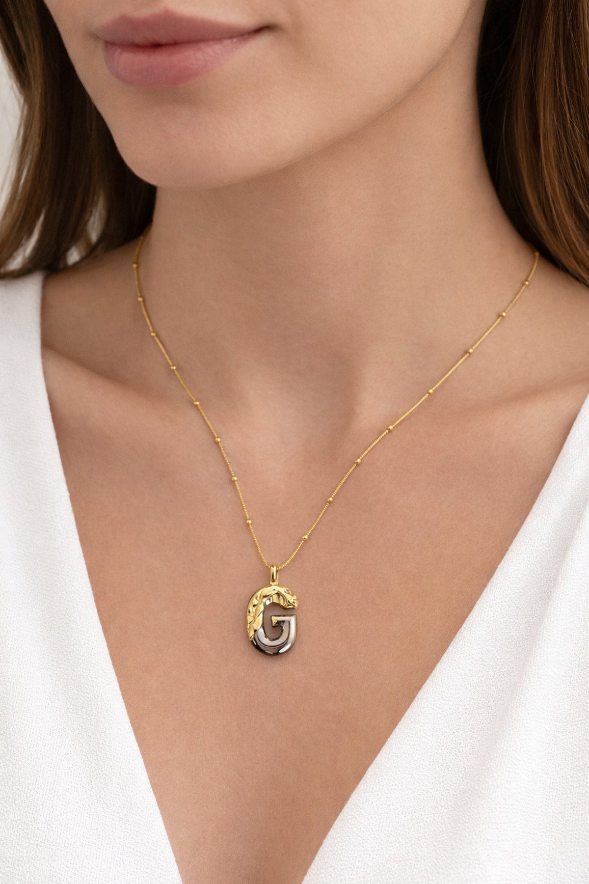 ÇİFT RENKLİ G HARFLİ ÇELİK KOLYE