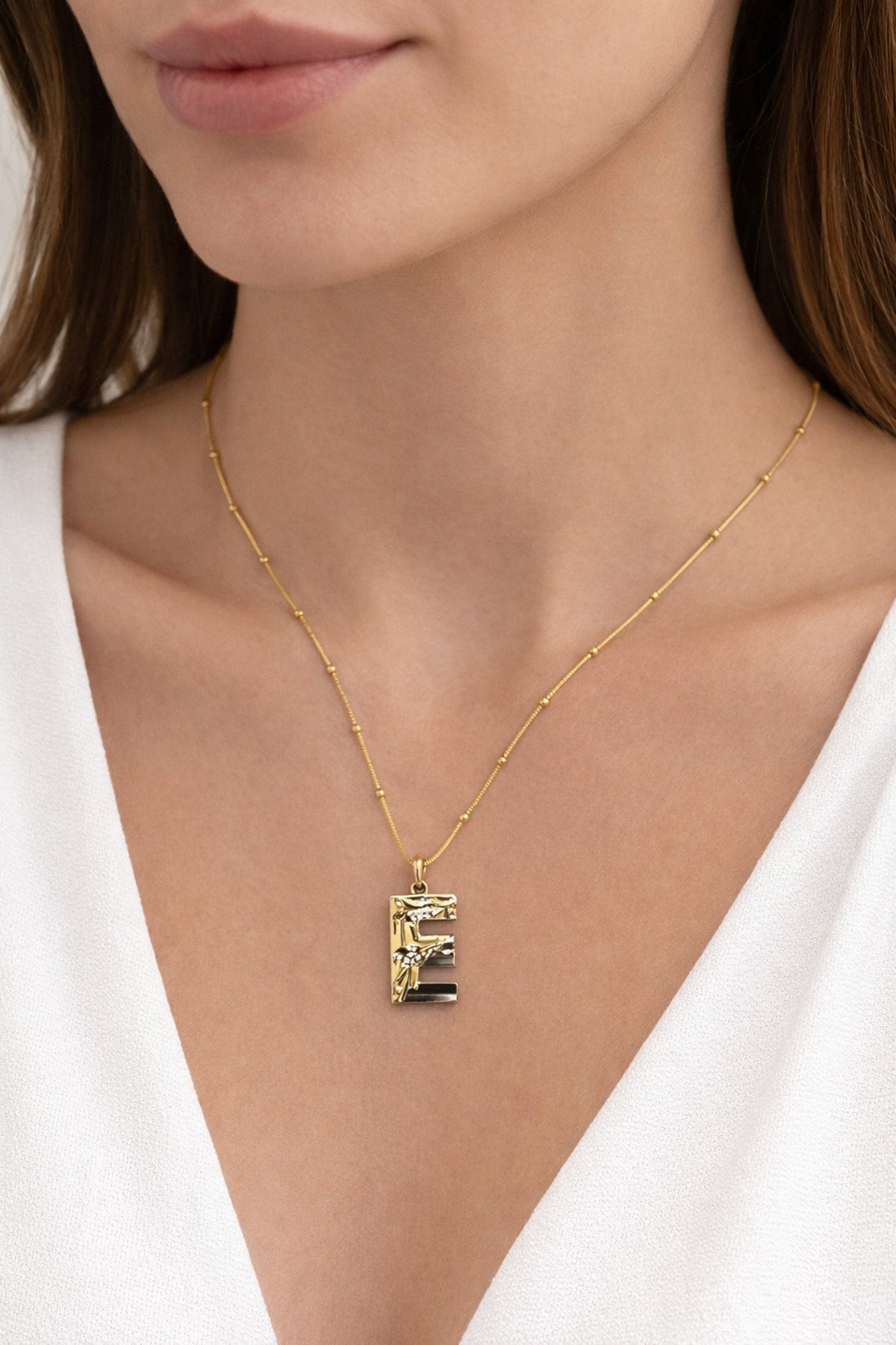 BICOLOR STEEL NECKLACE WITH E LETTER