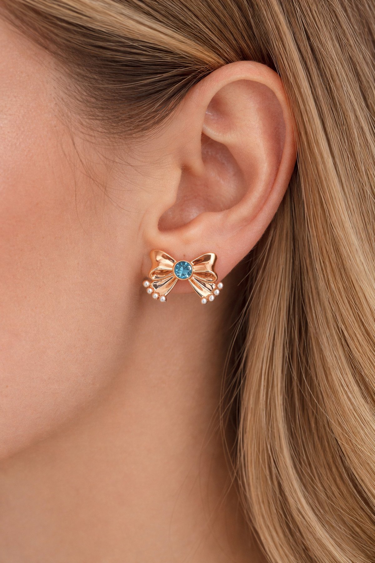 Xuping Blue Gemstone Bowtie Earrings