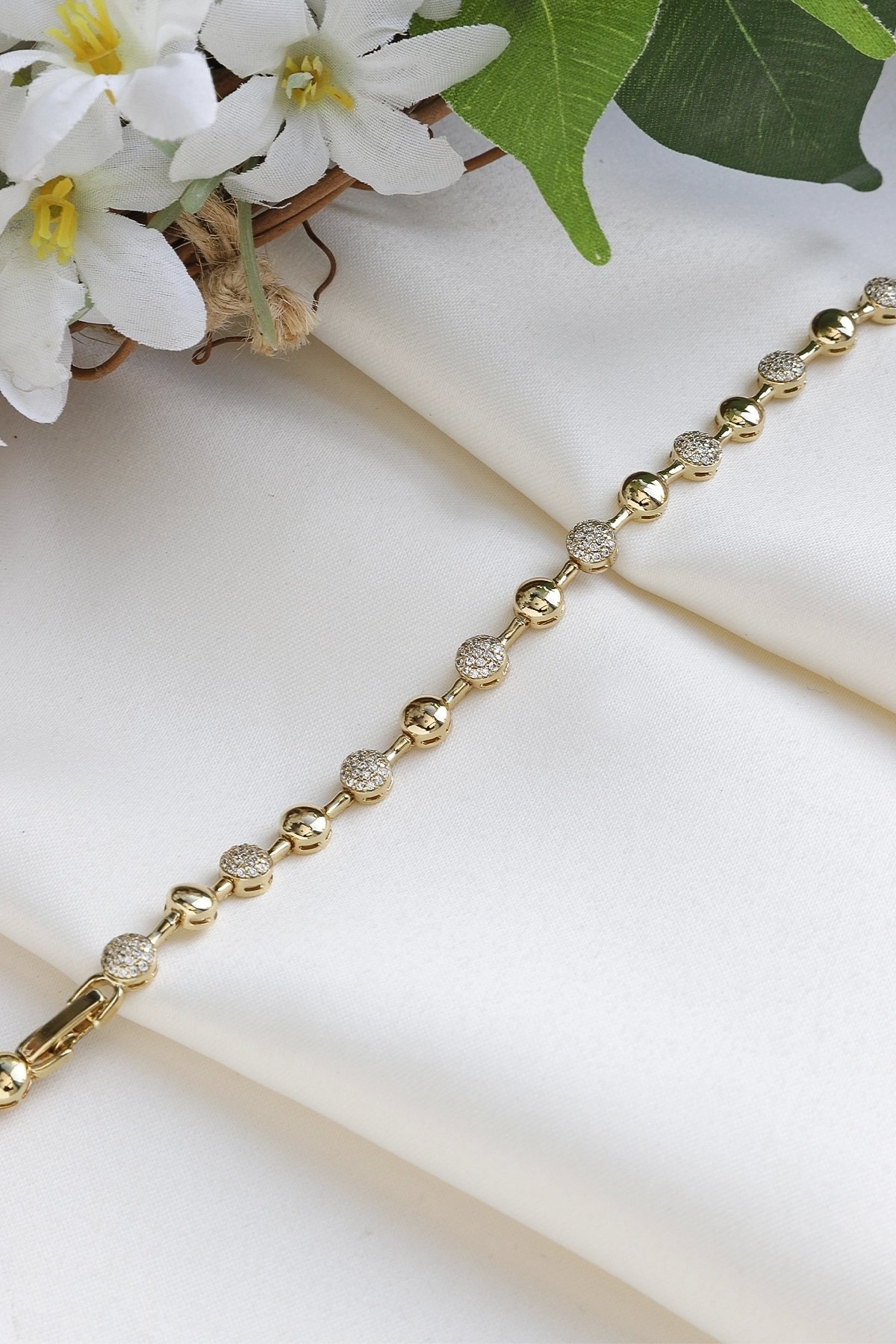 Brass Gemstone Ball Bracelet