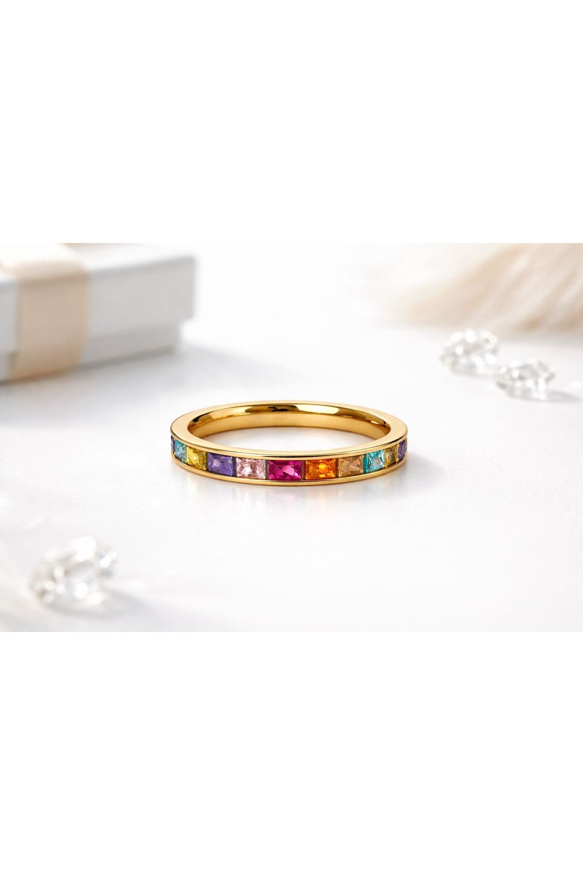Colored Gemstone Steel Ring Women