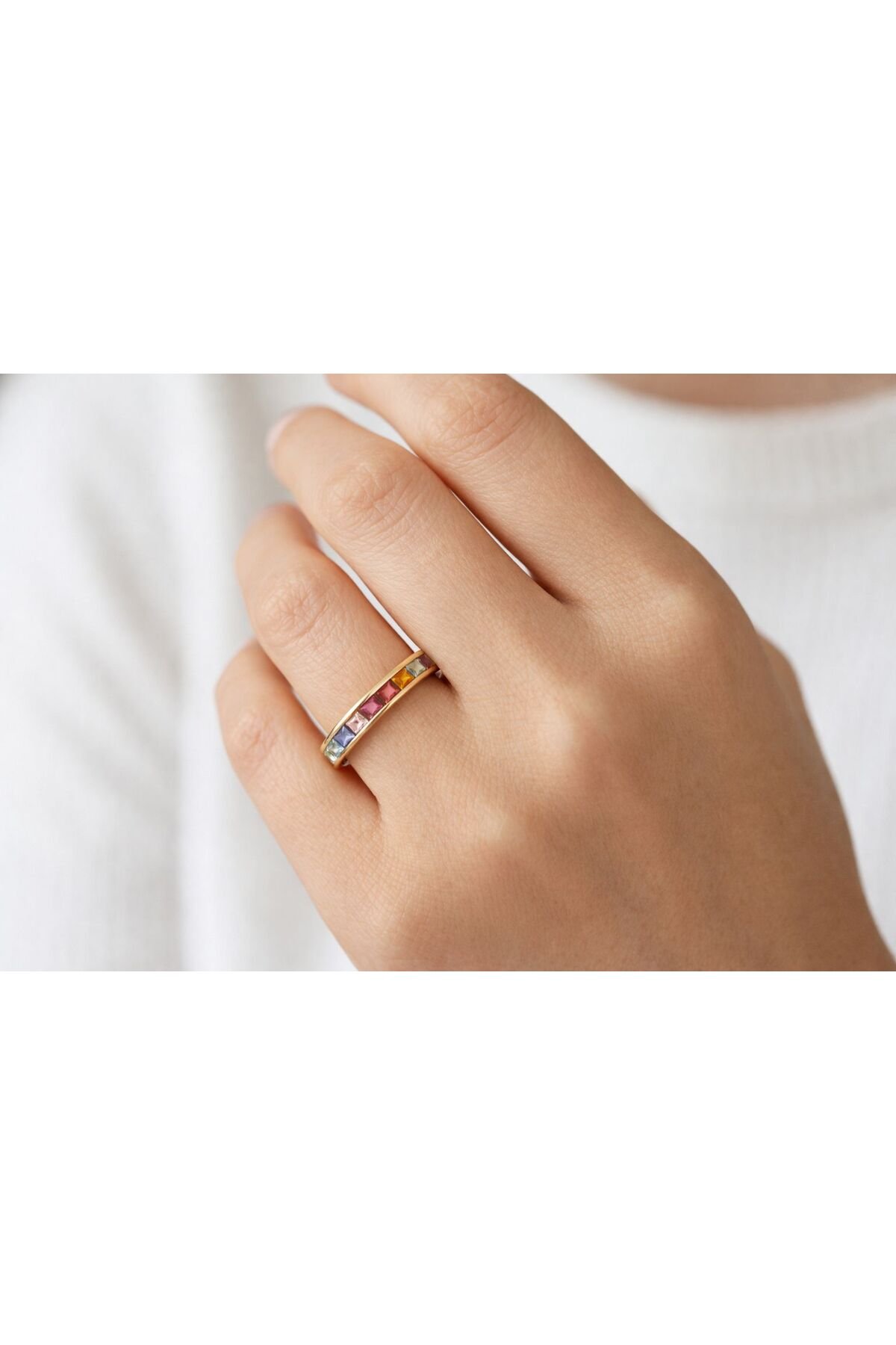 Colored Gemstone Steel Ring Women