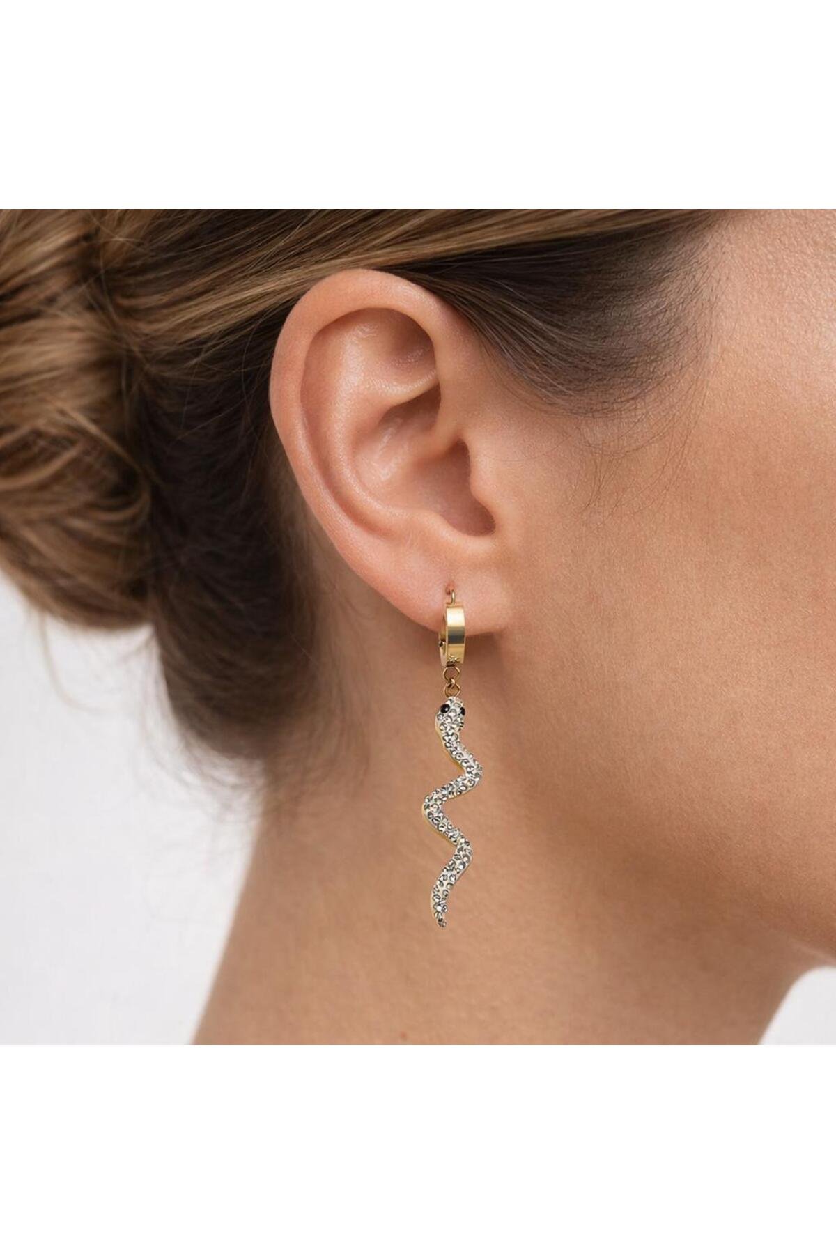 Zara Snake Gold Çelik Küpe