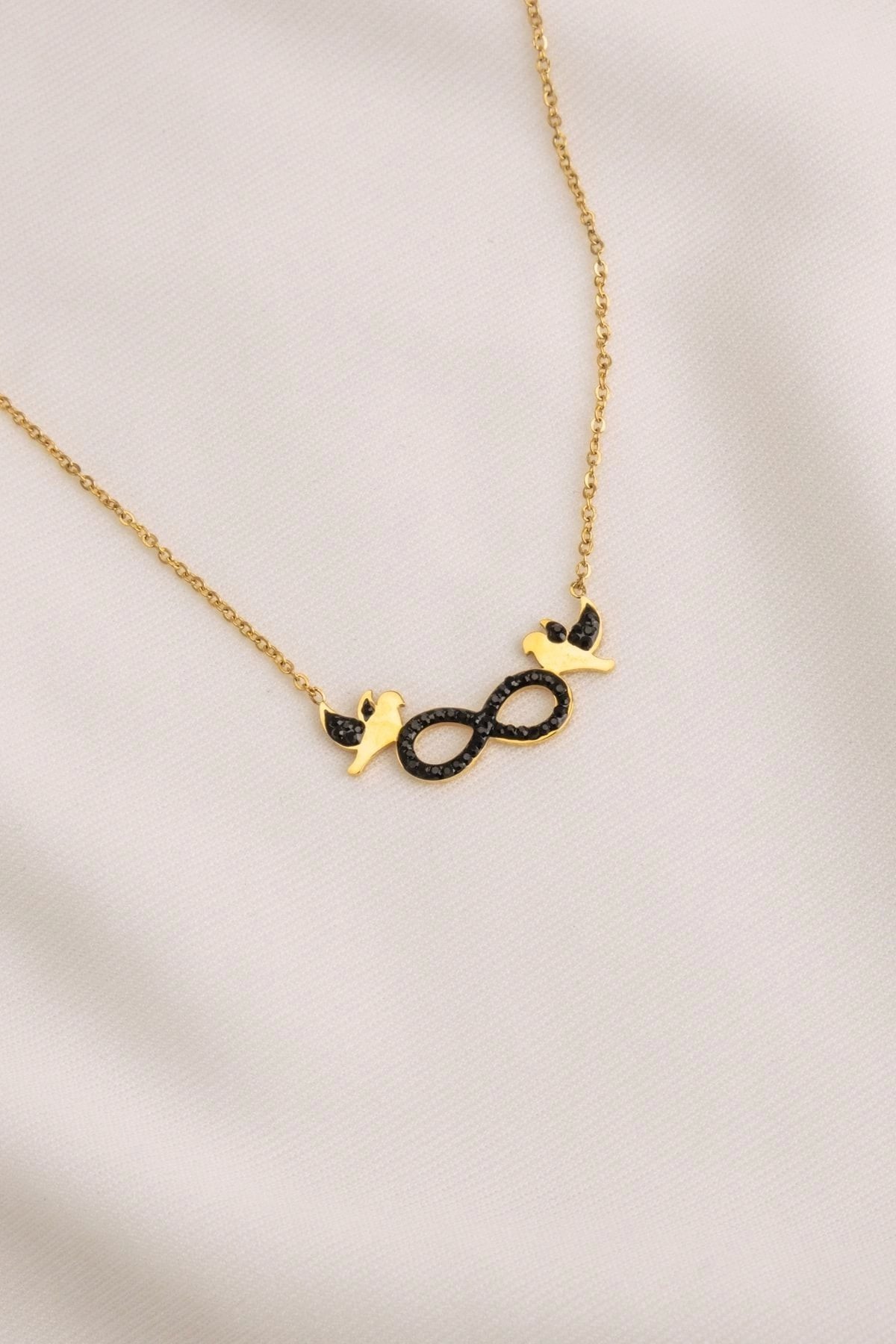 Signed Steel Necklace with Bird and Infinity