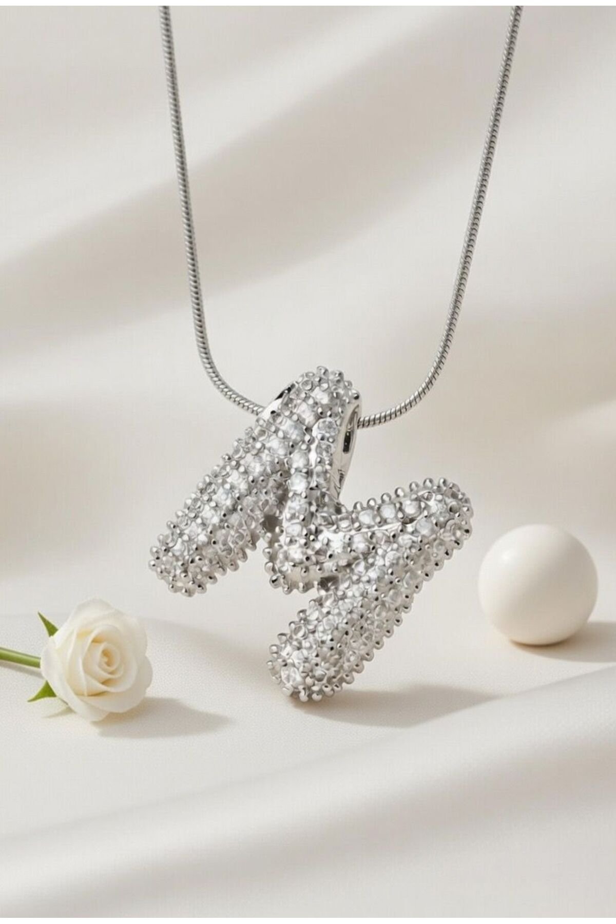 Çelik Zincirli Zirkon Taşlı K Harfli Gold Renk Bubble Kolye