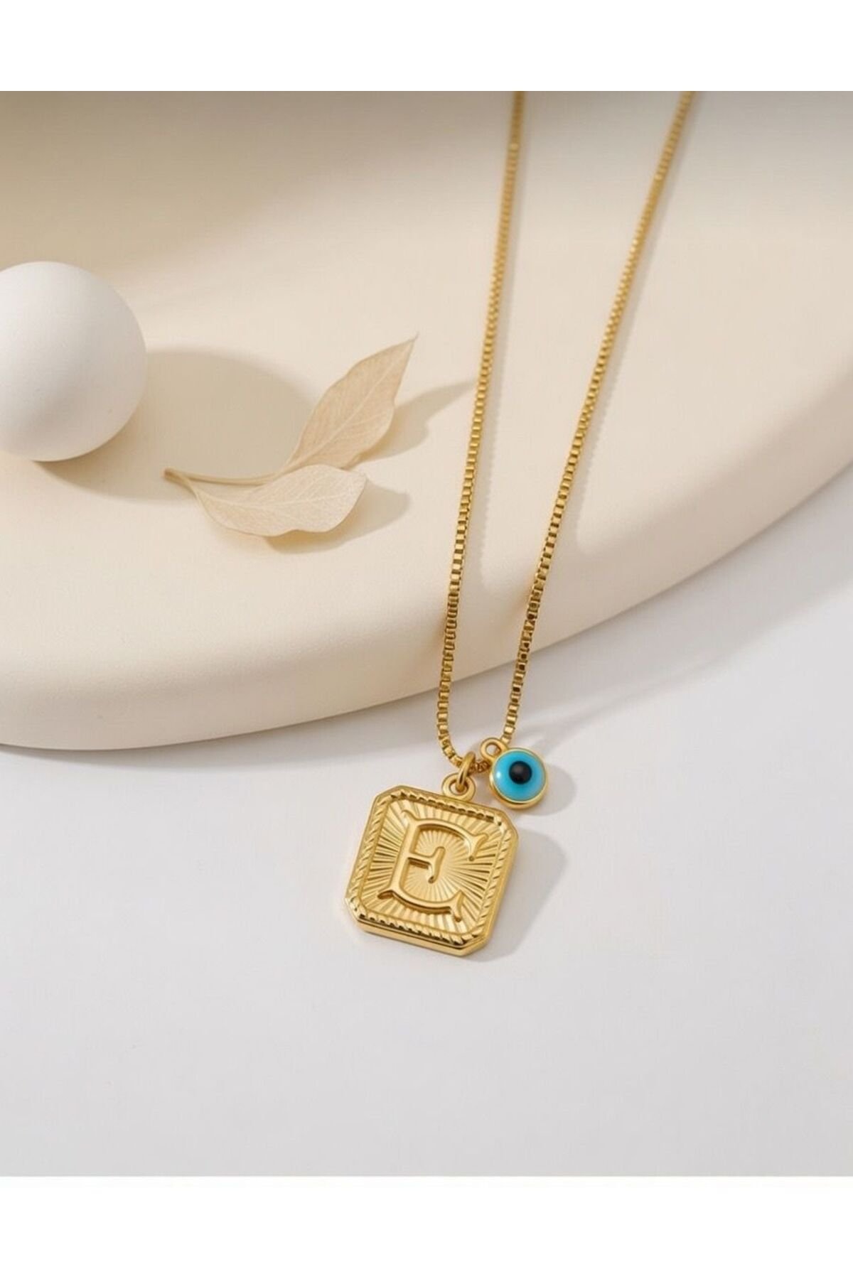 Çelik Nazar Boncuklu Vintage E Harf Kolye