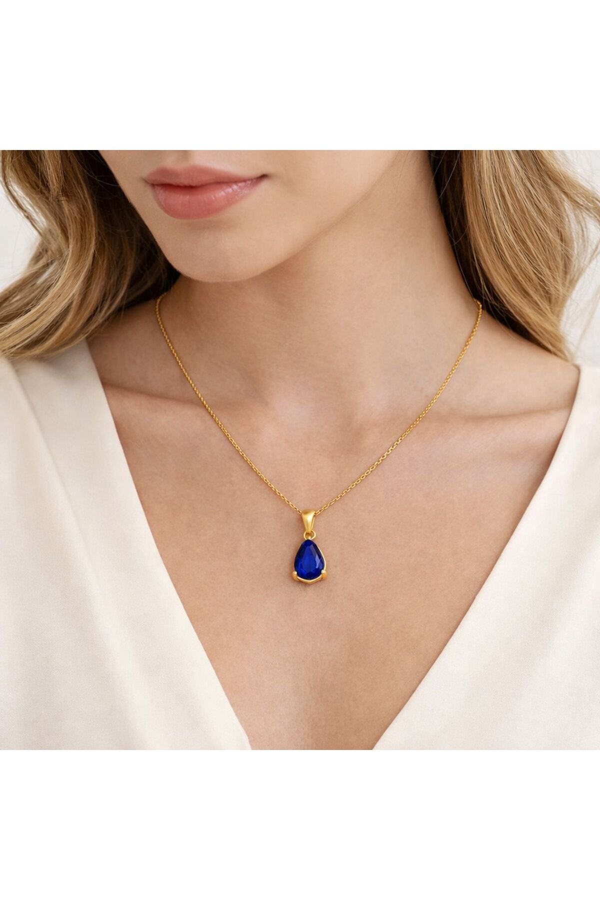 Damla Tek Taşlı Çelik Kolye