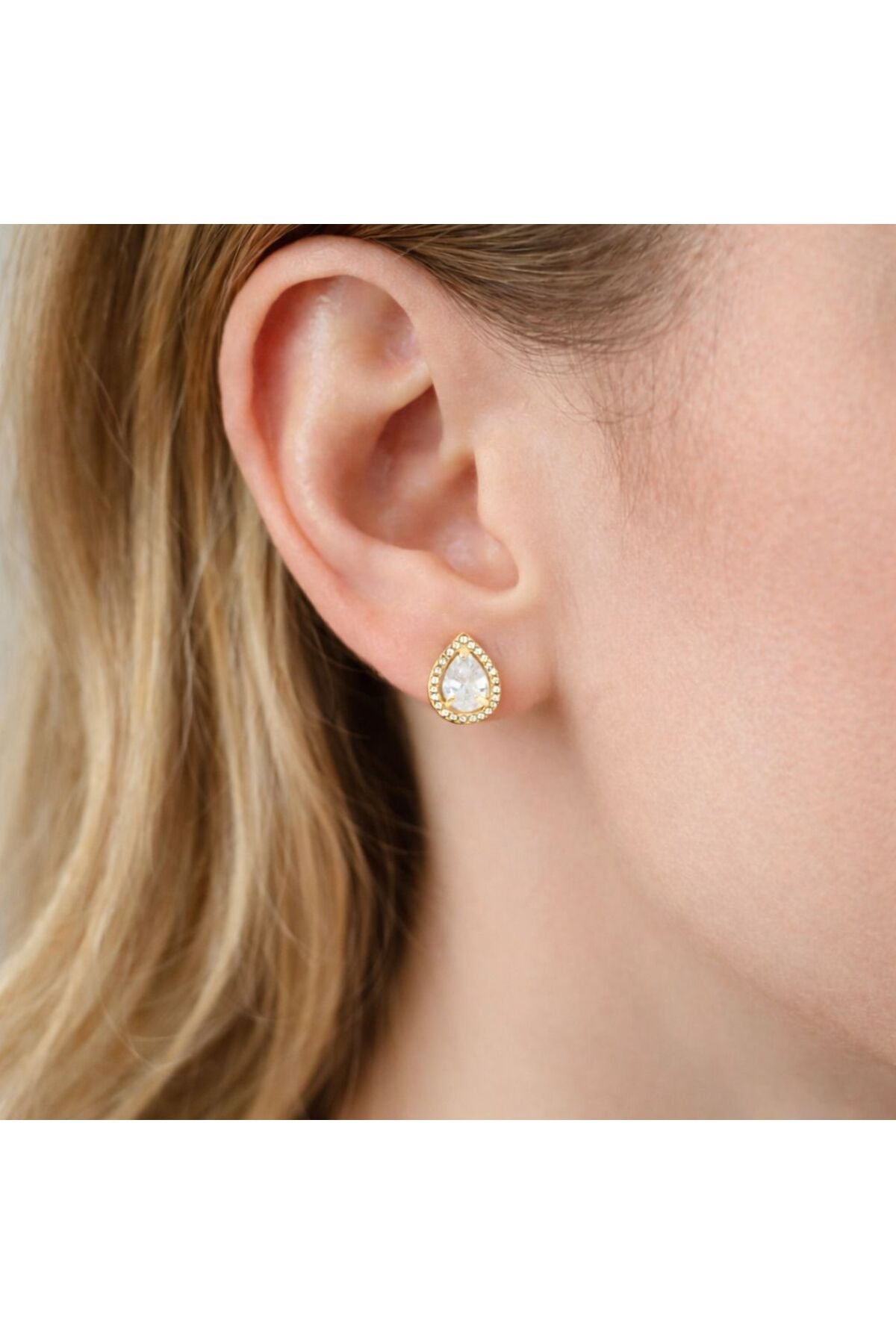 Damla Taşlı Çelik Küpe Kadın